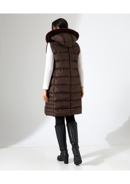 Kürk Detay Kapüşonlu Büyük Beden Şişme Yelek