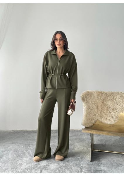 Haki Bel Büzgülü Modal Takım