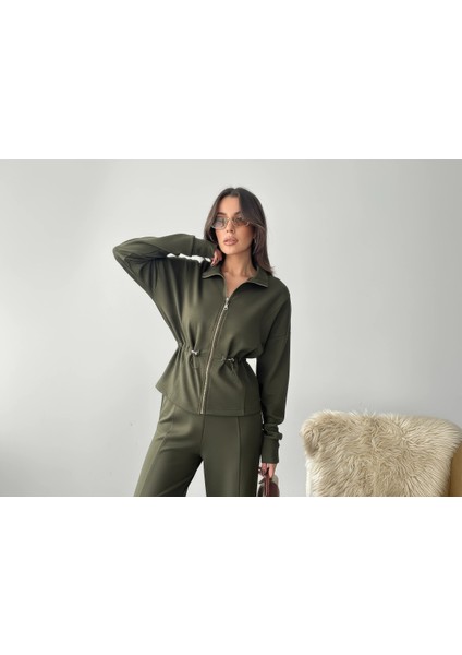 Haki Bel Büzgülü Modal Takım modelleri