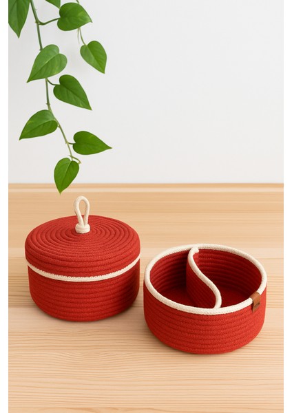 2’li Jüt Sepet Seti Kapaklı Bölmeli %100 Pamuk El Yapımı Organizer Sepet Çok Amaçlı Saklama Kutusu fiyatları