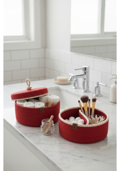 2’li Jüt Sepet Seti Kapaklı Bölmeli %100 Pamuk El Yapımı Organizer Sepet Çok Amaçlı Saklama Kutusu fırsatları