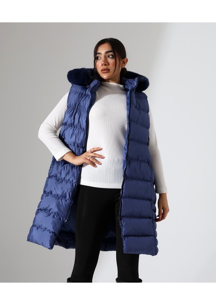 Kürk Detay Kapüşonlu Büyük Beden Şişme Yelek modelleri