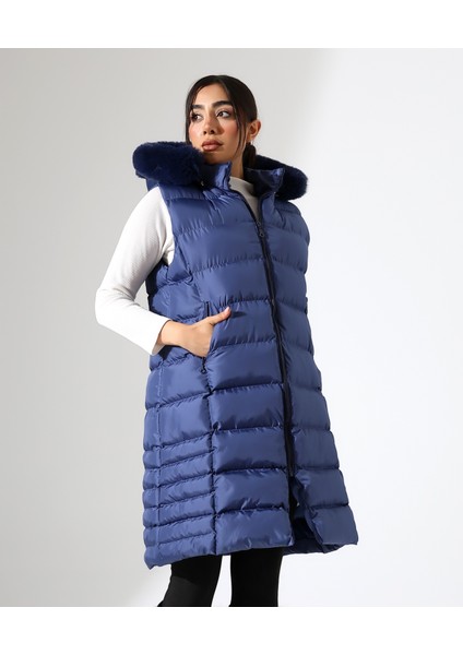 Kürk Detay Kapüşonlu Büyük Beden Şişme Yelek fırsatları