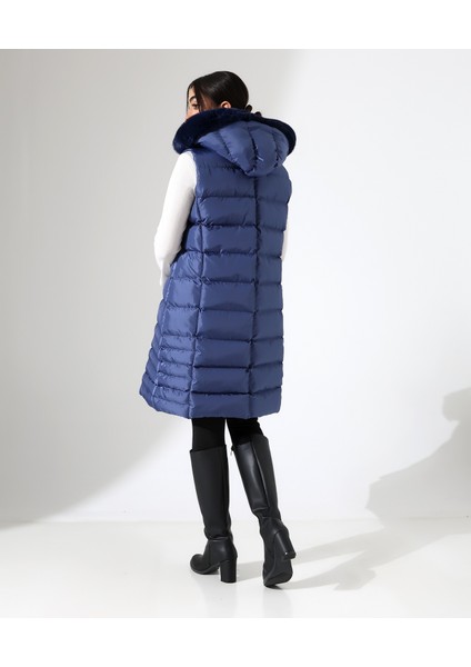 Kürk Detay Kapüşonlu Büyük Beden Şişme Yelek