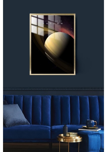 Satürn Gezegen Çerçeveli Metal Poster Tablo
