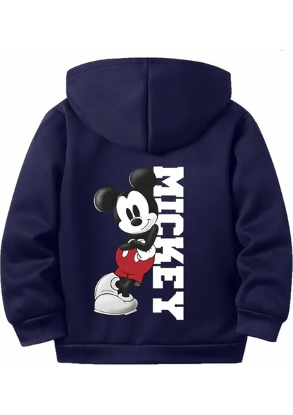 Punıx Kıds Özel Seri Kapüşonlu Minik Fare Sırt Baskılı Şardonlu Kışlık Erkek Çocuk Sweatshırt