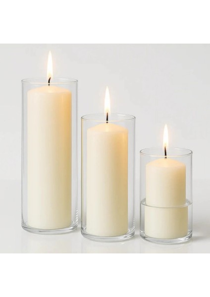 3'lü Cam Vazo Silindir Mumluk Seti, Dekoratif Üçlü Cam Mumluk Seti, Modern Cam Mumluk Takımı modelleri