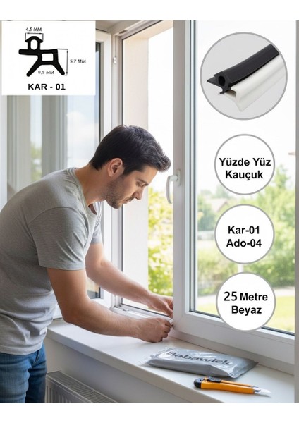 Saf Kauçuk Kar-01/ado-04 Kapı Pencere Fitili Beyaz Tamirat Contası Kaliteli, Uzun Ömürlü Vedayanıklı