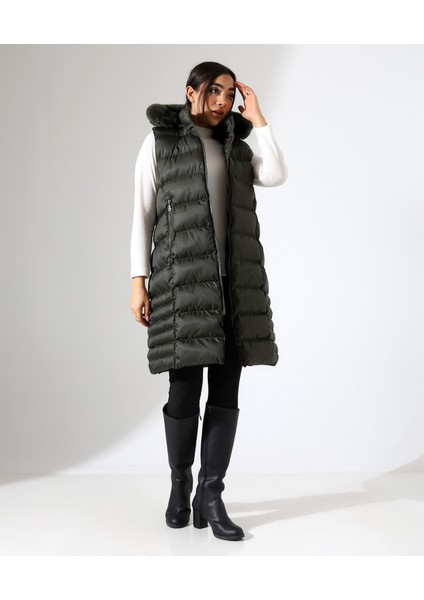 Kürk Detay Kapüşonlu Büyük Beden Şişme Yelek fiyatları