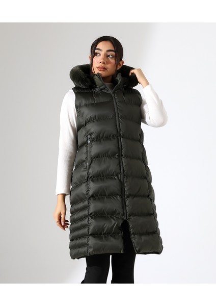 Kürk Detay Kapüşonlu Büyük Beden Şişme Yelek fırsatları