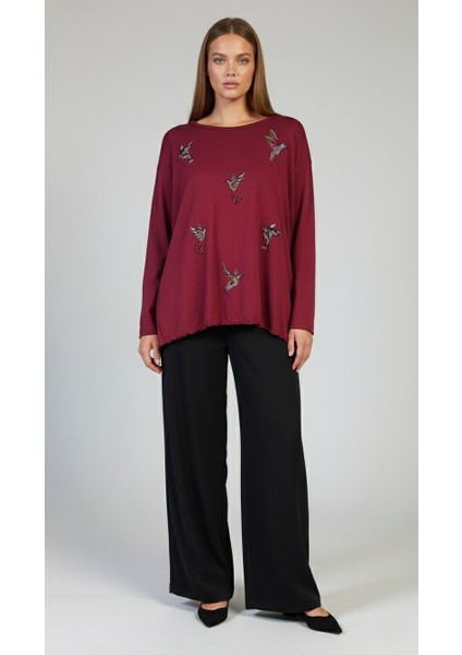 Taş Desenli Uzun Kollu Bambu Viskon Kumaş Bluz fiyatları