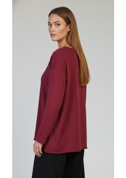 Taş Desenli Uzun Kollu Bambu Viskon Kumaş Bluz fırsatları