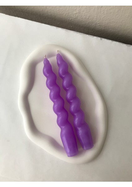 2'li Mor Dekoratif Burgulu Şamdan Mumu - Dekoratif Renkli Şamdan Mum modelleri