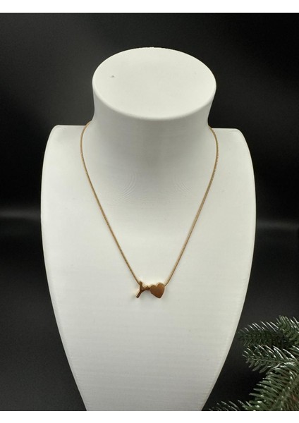 Altın Renk Y Harfi ve Kalp Detaylı Çelik Kolye