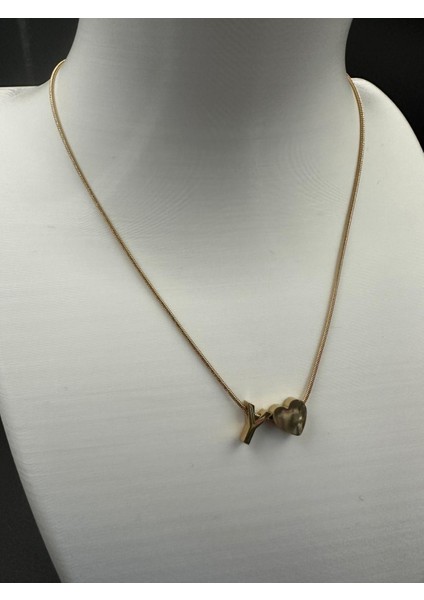 Altın Renk Y Harfi ve Kalp Detaylı Çelik Kolye fiyatları