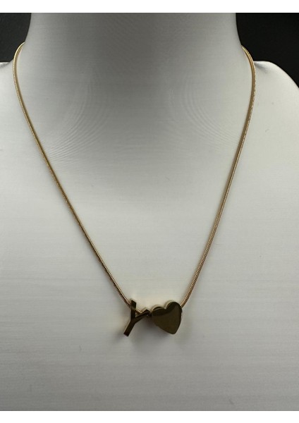 Altın Renk Y Harfi ve Kalp Detaylı Çelik Kolye modelleri