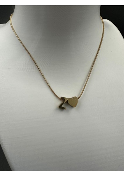 Altın Renk Z Harfi ve Kalp Detaylı Çelik Kolye fiyatları