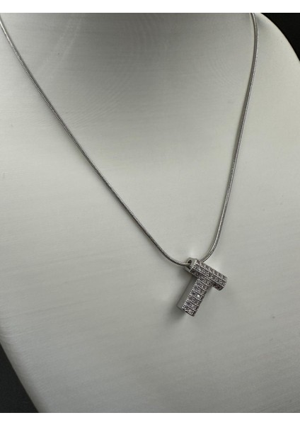 Gümüş Renk Taşlı T Harfi Kolye fiyatları