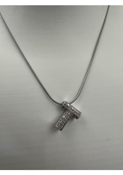 Gümüş Renk Taşlı T Harfi Kolye modelleri