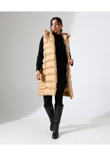 Kürk Detay Kapüşonlu Büyük Beden Şişme Yelek modelleri