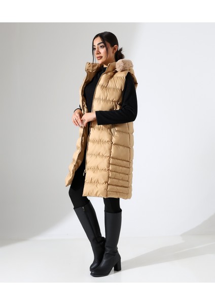 Kürk Detay Kapüşonlu Büyük Beden Şişme Yelek fırsatları