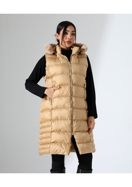 Kürk Detay Kapüşonlu Büyük Beden Şişme Yelek indirimleri