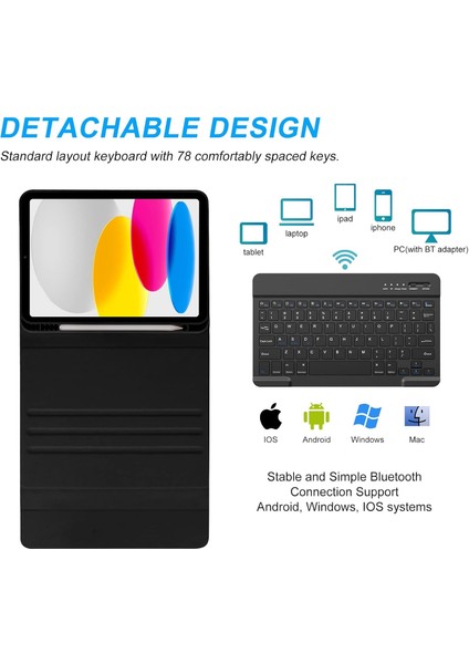 Ipad 11.nesil A16 11INÇ/10.NESIL 10.9 Inç Uyumlu Kablosuz Kalemlikli Klavyeli Tablet Kılıfı modelleri