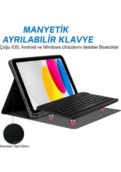 Ipad 11.nesil A16 11INÇ/10.NESIL 10.9 Inç Uyumlu Kablosuz Kalemlikli Klavyeli Tablet Kılıfı fırsatları