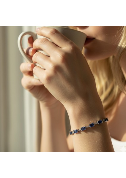 Gümüş Mavi Zirkon Taşlı Bileklik 925 Ayar | Doğum Günü, Sevgililer Günü, Anneler Günü, Yıldönümü Hediyesi 18,5 cm fiyatları