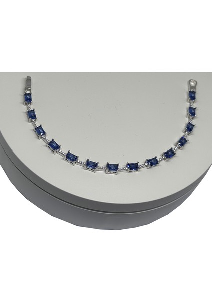 Gümüş Mavi Zirkon Taşlı Bileklik 925 Ayar | Doğum Günü, Sevgililer Günü, Anneler Günü, Yıldönümü Hediyesi 18,5 cm modelleri