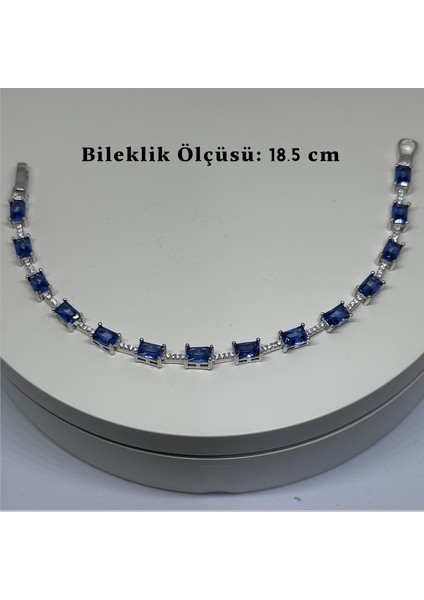Gümüş Mavi Zirkon Taşlı Bileklik 925 Ayar | Doğum Günü, Sevgililer Günü, Anneler Günü, Yıldönümü Hediyesi 18,5 cm fırsatları