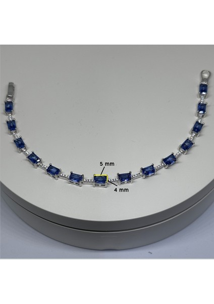 Gümüş Mavi Zirkon Taşlı Bileklik 925 Ayar | Doğum Günü, Sevgililer Günü, Anneler Günü, Yıldönümü Hediyesi 18,5 cm indirimleri