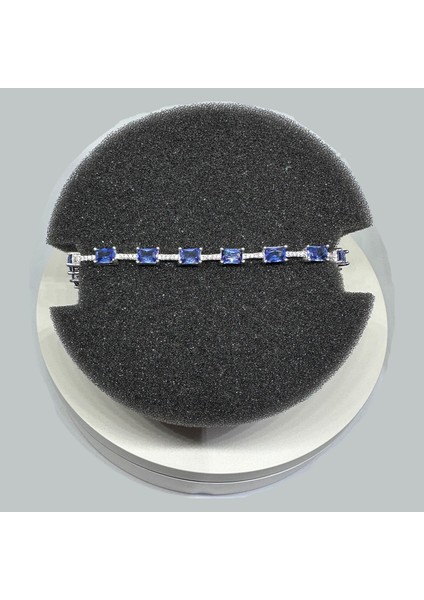 Gümüş Mavi Zirkon Taşlı Bileklik 925 Ayar | Doğum Günü, Sevgililer Günü, Anneler Günü, Yıldönümü Hediyesi 18,5 cm