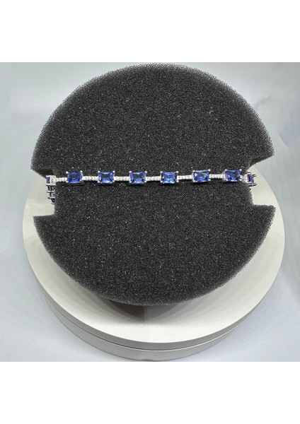 Gümüş Mavi Zirkon Taşlı Bileklik 925 Ayar | Doğum Günü, Sevgililer Günü, Anneler Günü, Yıldönümü Hediyesi 18,5 cm