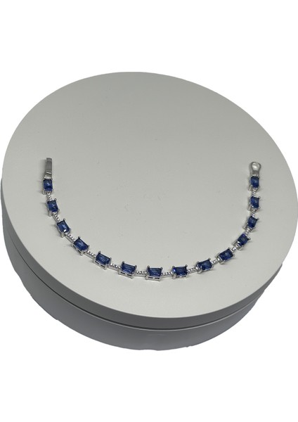 Gümüş Mavi Zirkon Taşlı Bileklik 925 Ayar | Doğum Günü, Sevgililer Günü, Anneler Günü, Yıldönümü Hediyesi 18,5 cm