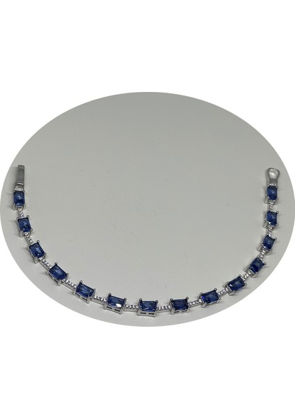 Gümüş Mavi Zirkon Taşlı Bileklik 925 Ayar | Doğum Günü, Sevgililer Günü, Anneler Günü, Yıldönümü Hediyesi 18,5 cm