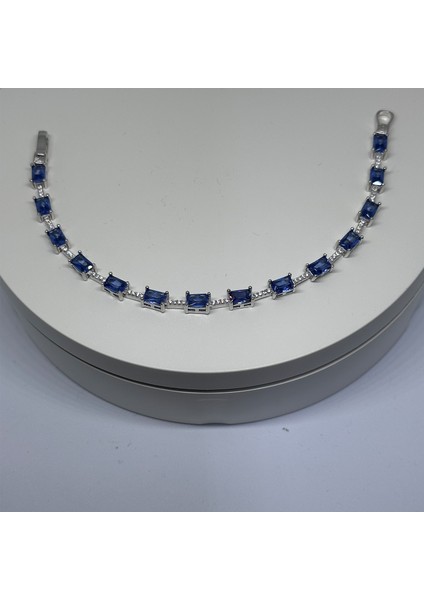 Gümüş Mavi Zirkon Taşlı Bileklik 925 Ayar | Doğum Günü, Sevgililer Günü, Anneler Günü, Yıldönümü Hediyesi 18,5 cm