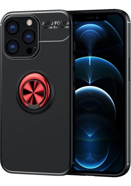Iphone 13 Pro Kılıf Range Yüzüklü Silikon - Siyah-Kırmızı