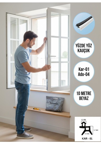 Saf Kauçuk Kar-01/ado-04 Kapı Pencere Fitili Beyaz Tamirat Contası Kaliteli, Uzun Ömürlü Vedayanıklı