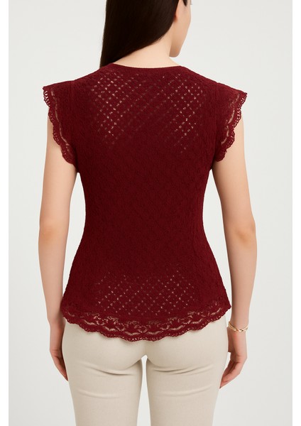 Kadın Bluz | Dantelli Düğme Detaylı Yelek Model | Bordo fiyatları