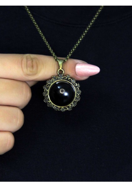 Doğal Taş Oniks Doğal Taşlı Desenli Otantik Kadın Kolye 45 cm Zincirli EUK28O