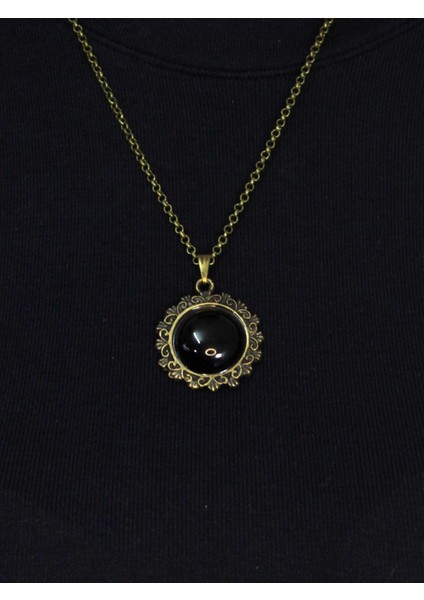 Doğal Taş Oniks Doğal Taşlı Desenli Otantik Kadın Kolye 45 cm Zincirli EUK28O fiyatları