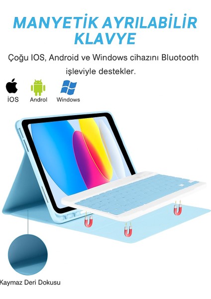 Ipad 11.nesil A16 11INÇ/10.NESIL 10.9 Inç Uyumlu Kablosuz Kalemlikli Klavyeli Tablet Kılıfı fırsatları