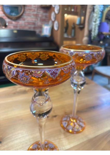 Turuncu Cam 2'li Şamdan, El İşçiliği, Salon Aksesuar Konsol fiyatları