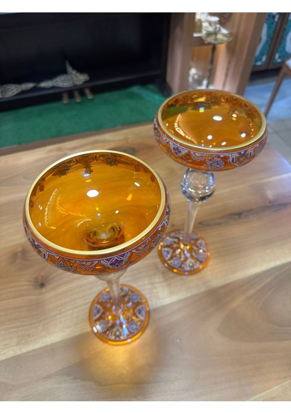 Turuncu Cam 2'li Şamdan, El İşçiliği, Salon Aksesuar Konsol modelleri