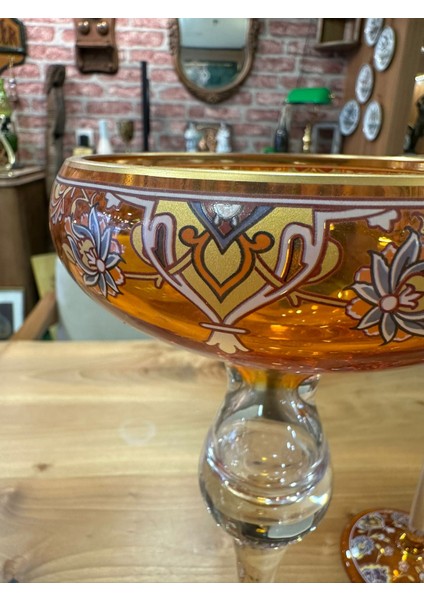 Turuncu Cam 2'li Şamdan, El İşçiliği, Salon Aksesuar Konsol