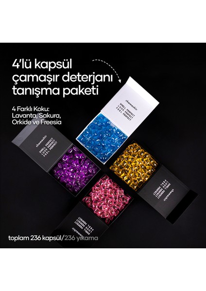 Kapsül Çamaşır Deterjanı 4'lü Deneme Paketi - Süsen - Sakura - Orkide - Lavanta Kokuları