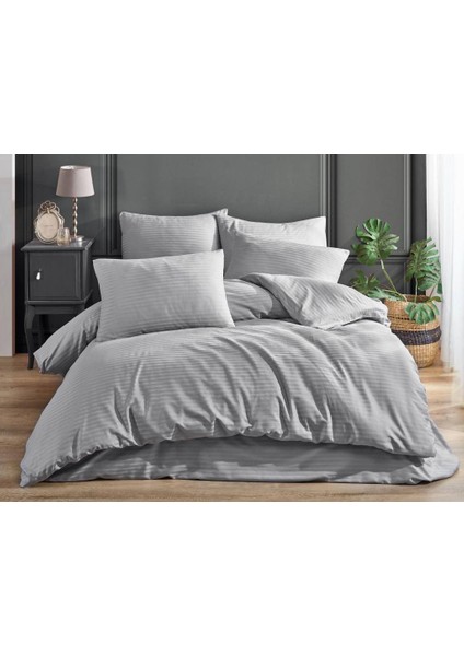 Nevresim Takımı Çizgili Pamuk Saten Çift Kişilik