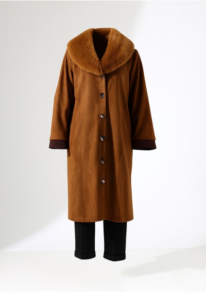 Şal Yaka Kürk Detay Uzun Kaban