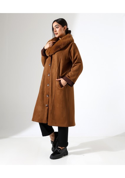 Şal Yaka Kürk Detay Uzun Kaban fırsatları